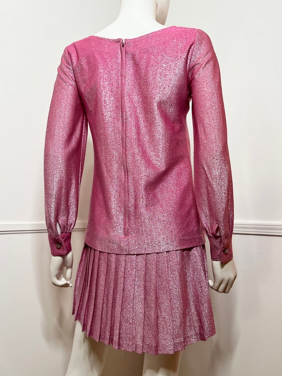 Small 1960s Vintage Pink and Silver Lurex Mini Dr… - image 5