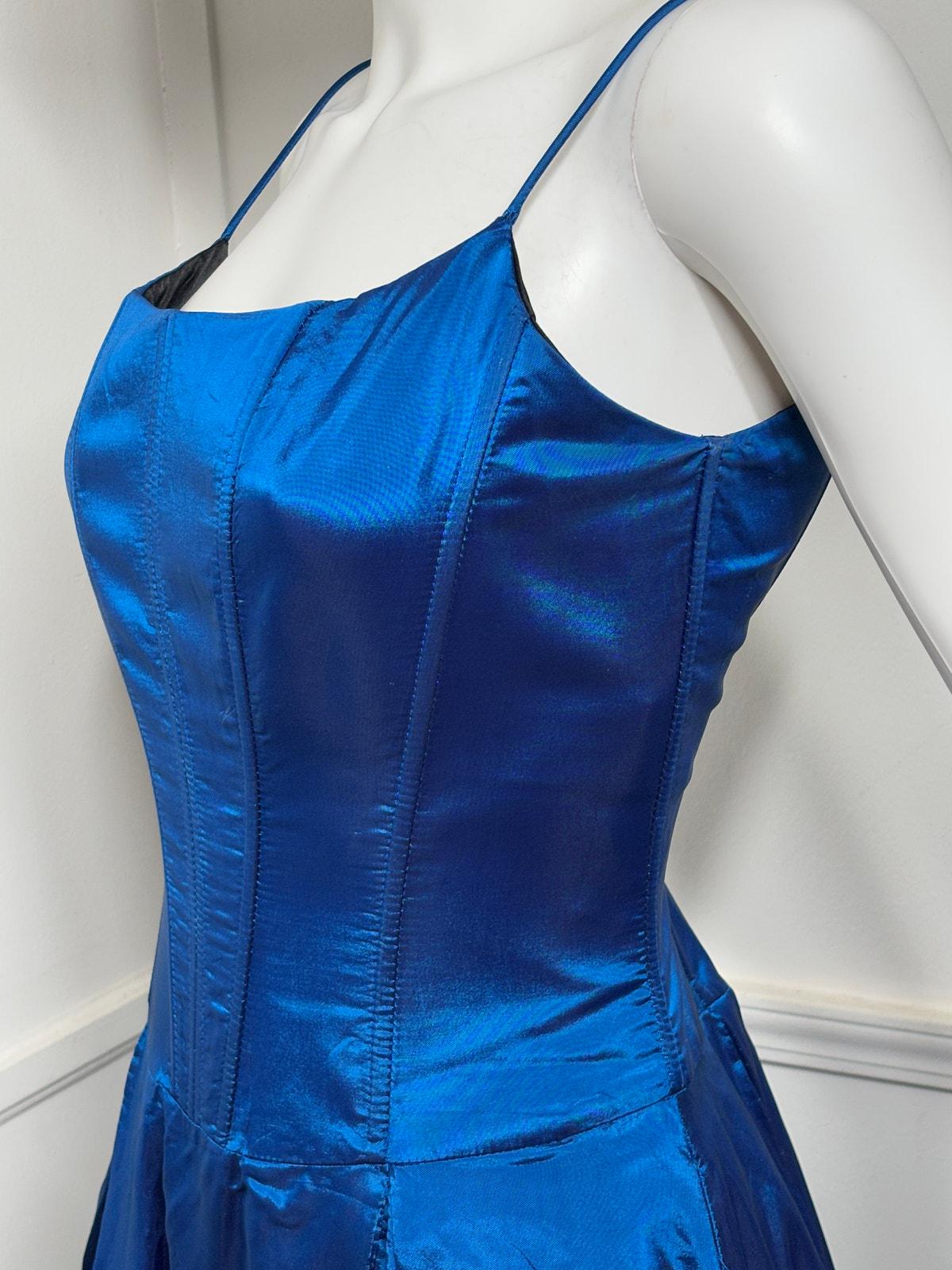 Medium 1990s Vintage Sapphire Blue Corset Gown by Jessica McClintock
