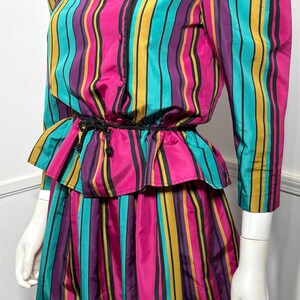 1980s Vintage Striped Peplum Top and Skirt Set image 6