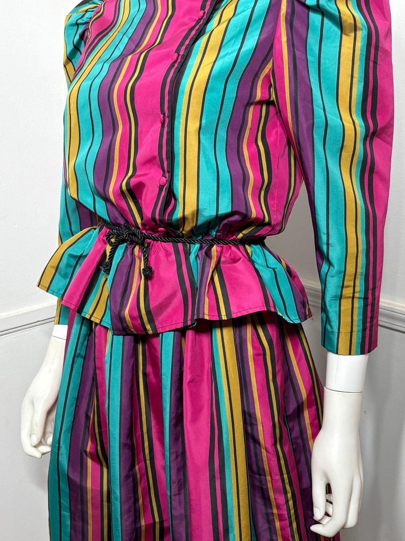 1980s Vintage Striped Peplum Top and Skirt Set image 6