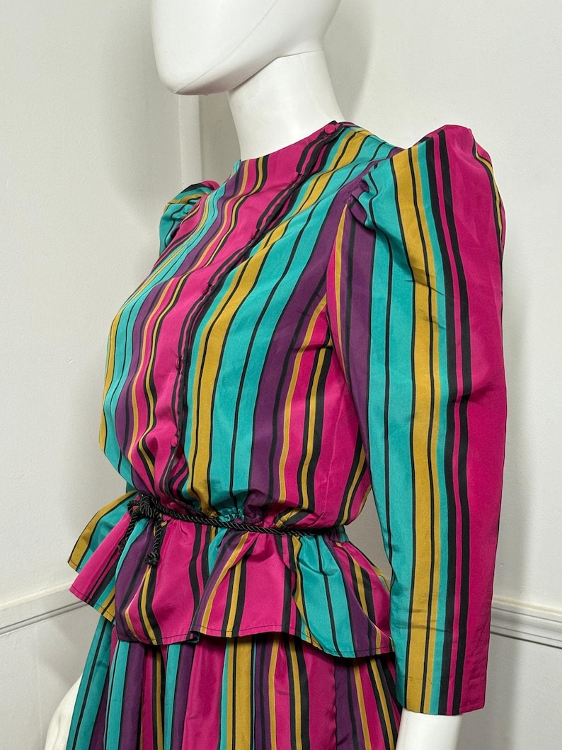 1980s Vintage Striped Peplum Top and Skirt Set image 4