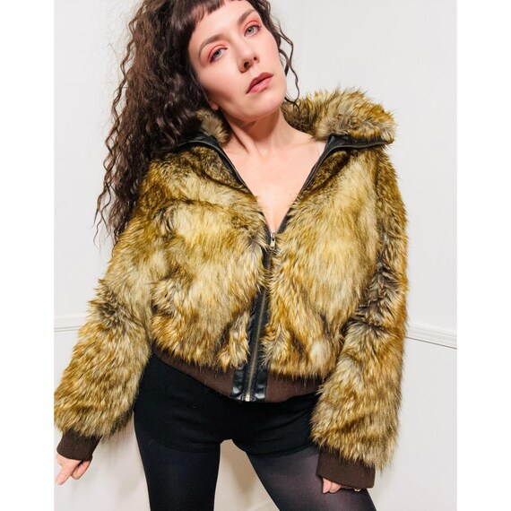 Small to Large Y2K Vintage Faux Fur Chubby Bomber Jacket by Imposter