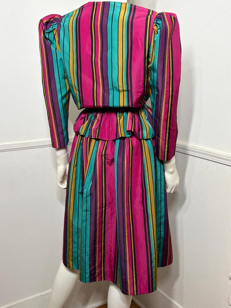 1980s Vintage Striped Peplum Top and Skirt Set image 11