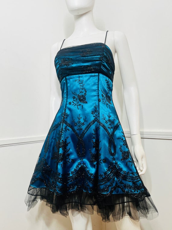 Small Y2K Vintage Peacock Blue and Black Glitter … - image 3