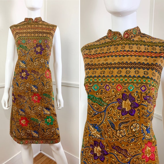 1970's Cotton Batik Shift Dress | Bust 38" | Waist