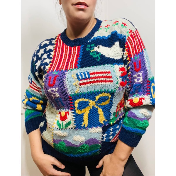 American Flag Knit Sweater Etsy