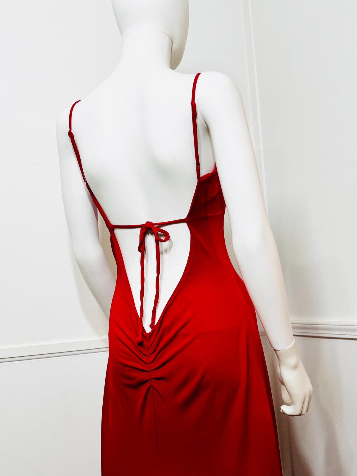Medium Y2k Vintage Red Low Back Formal Gown by Bebe