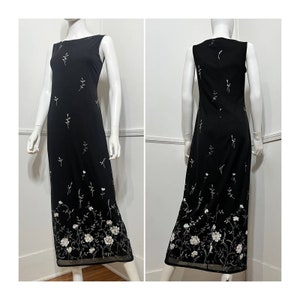 Medium 1990s Vintage Black and Silver Floral Maxi Dress by Jalate