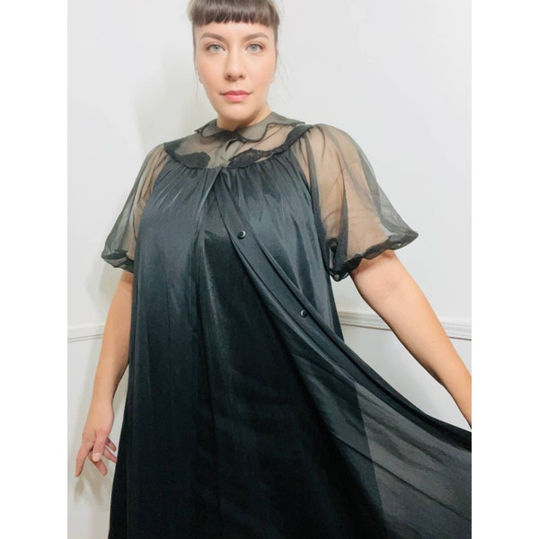 Kleines bis mittleres 1950er Jahre Vintage schwarzes Nachthemd und Peignoir Set von Lorraine