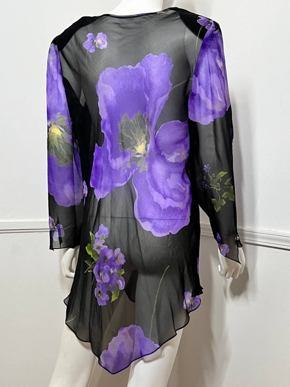 Medium to Large 1990s Vintage Black Silk Floral D… - image 7