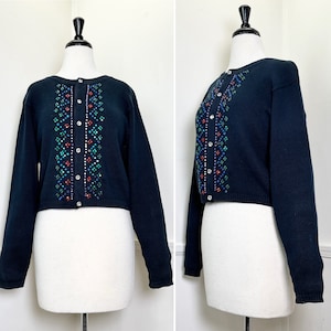 Small Petite 1990&#39;s Vintage Indigo Blue Rhinestone Cardigan by LizWear