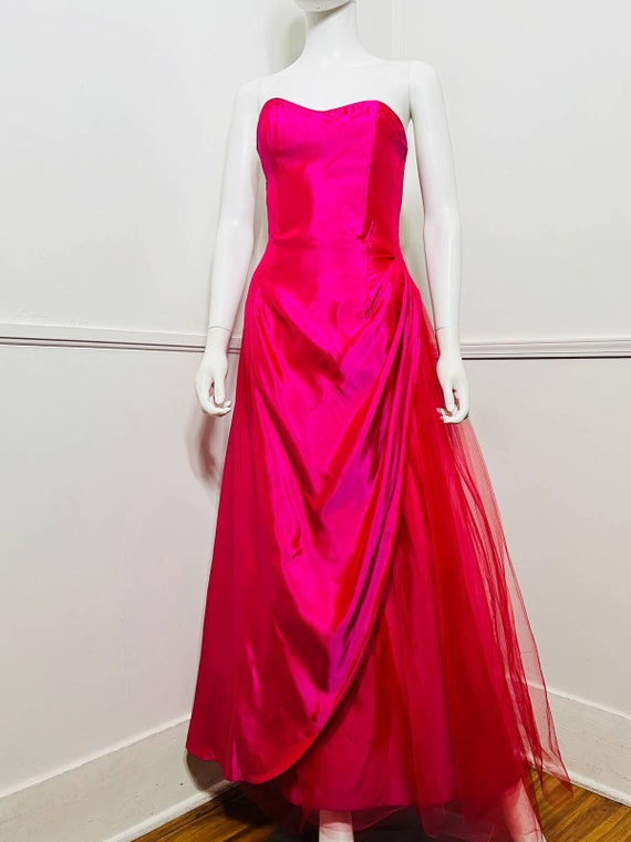 Extra Small Y2K Vintage Fuchsia Strapless Tulle P… - image 5