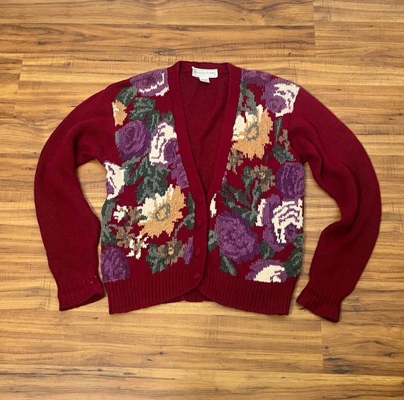 Medium to Extra Large 1990s Vintage Burgundy Flor… - image 2