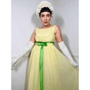 Extra Small 1960s Vintage Yellow Chiffon Formal Gown