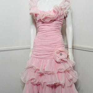 1980s Vintage Ballet Pink Chiffon Ruffle Dress image 5