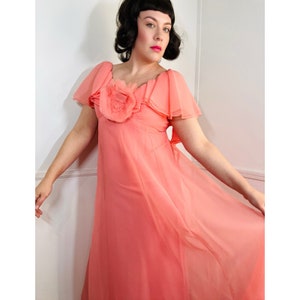 Small to Medium 1970s Vintage Coral Chiffon Maxi Gown by Jack Bryan