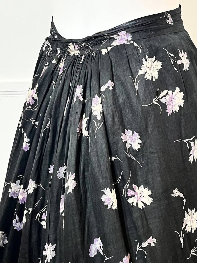 Extra Small 1900s Antique RARE Black Floral Cotton Gown image 8