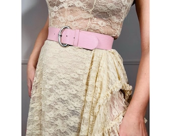 Y2K Pink Embossed Leather Belt Floral Statement Waist Belt 90s Y2k Pink Belt - Etsy main image 2