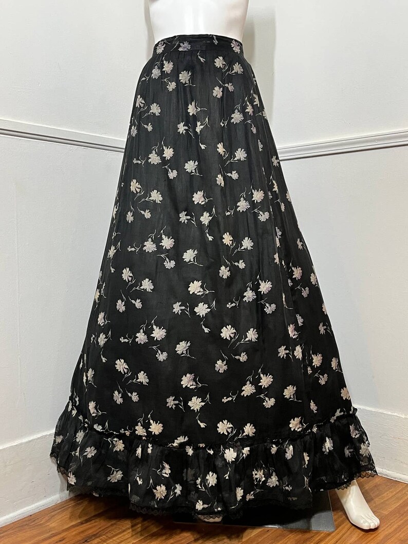 Extra Small 1900s Antique RARE Black Floral Cotton Gown image 7