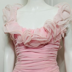 1980s Vintage Ballet Pink Chiffon Ruffle Dress image 8