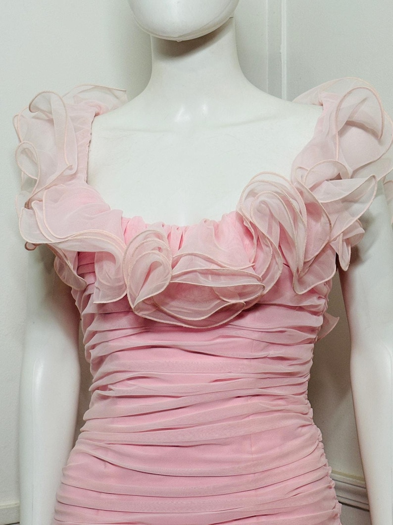 1980s Vintage Ballet Pink Chiffon Ruffle Dress image 8