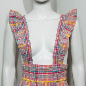 Vestido largo estilo pichi a cuadros rosa vintage de los años 70, talla pequeña a mediana imagen 5