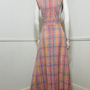 Vestido largo estilo pichi a cuadros rosa vintage de los años 70, talla pequeña a mediana imagen 9