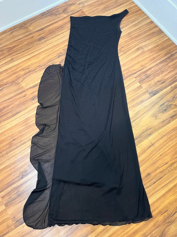 Large Y2K Vintage Black Beaded One Shoulder Gown … - image 8