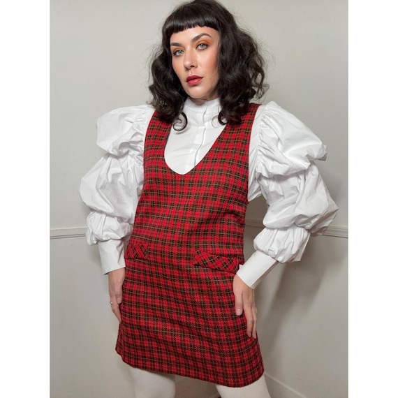 red plaid jumper dress Oxblood Plaid Jumper Dress Gothic Prep Pinafore w/ Pockets by Midnight Hour 3XL / oxplaid