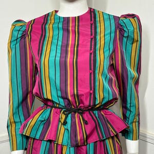 1980s Vintage Striped Peplum Top and Skirt Set image 3