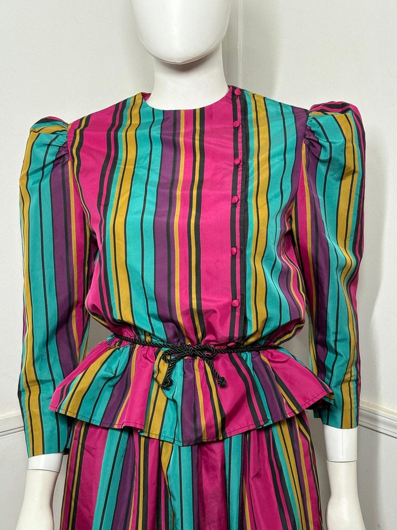 1980s Vintage Striped Peplum Top and Skirt Set image 3