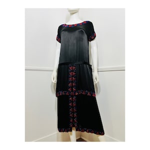 Medium 1920s Antique Black Silk Beaded Gown