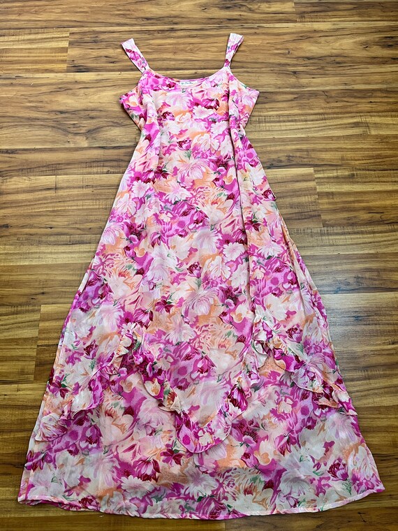 Large 1990's Vintage Pink Rayon Floral Slip Dress… - image 8