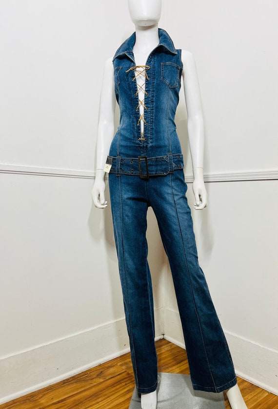 Large Y2K Vintage Denim Corset Front Jumpsuit by … - image 2