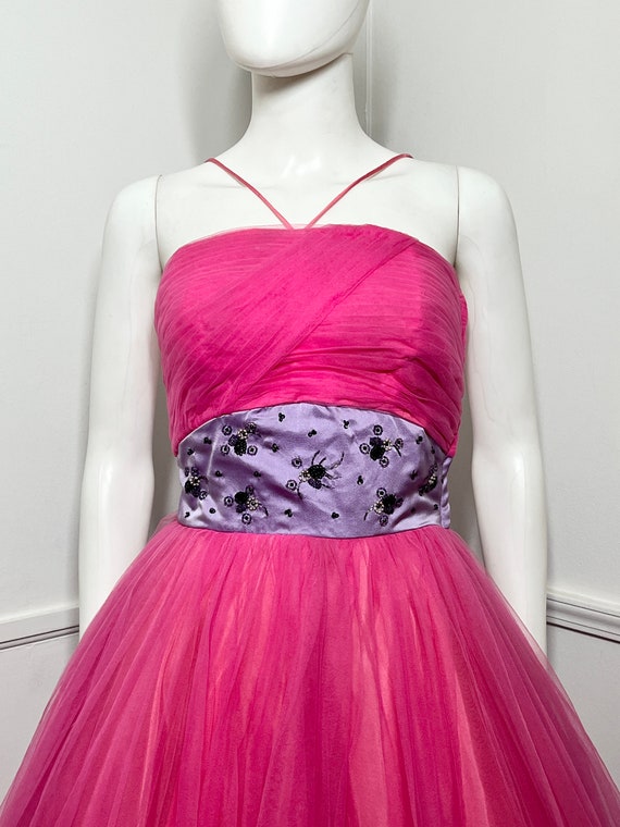 Extra Small 1960s Vintage Hot Pink Tulle Cupcake … - image 2