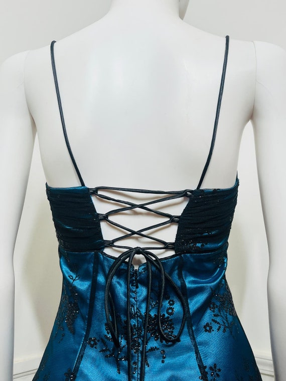 Small Y2K Vintage Peacock Blue and Black Glitter … - image 6