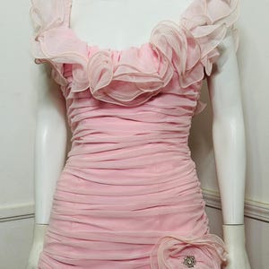 1980s Vintage Ballet Pink Chiffon Ruffle Dress image 6