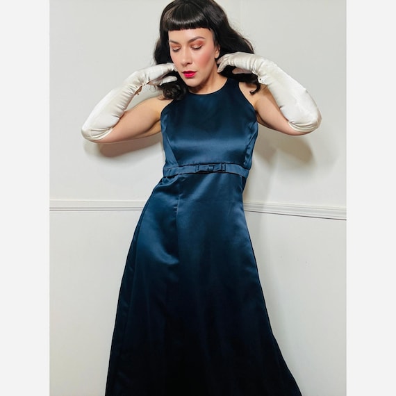 sapphire blue formal dresses 1990s Vintage Gown by Scott Mcclintock Strapless SIZE:00 Supercycle product Help Me Choose My high slit and sweep