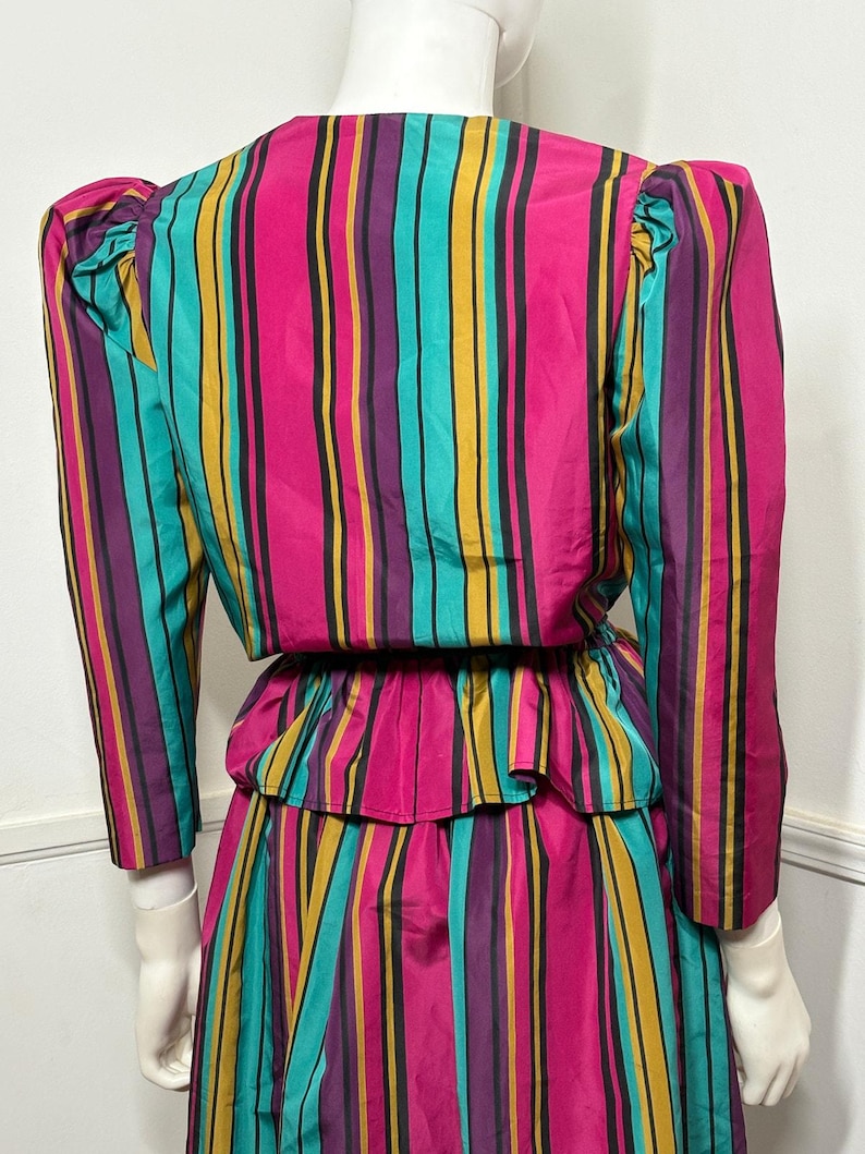 1980s Vintage Striped Peplum Top and Skirt Set image 10