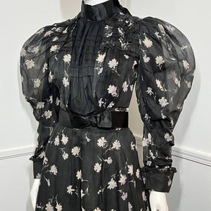 Extra Small 1900s Antique RARE Black Floral Cotton Gown image 2