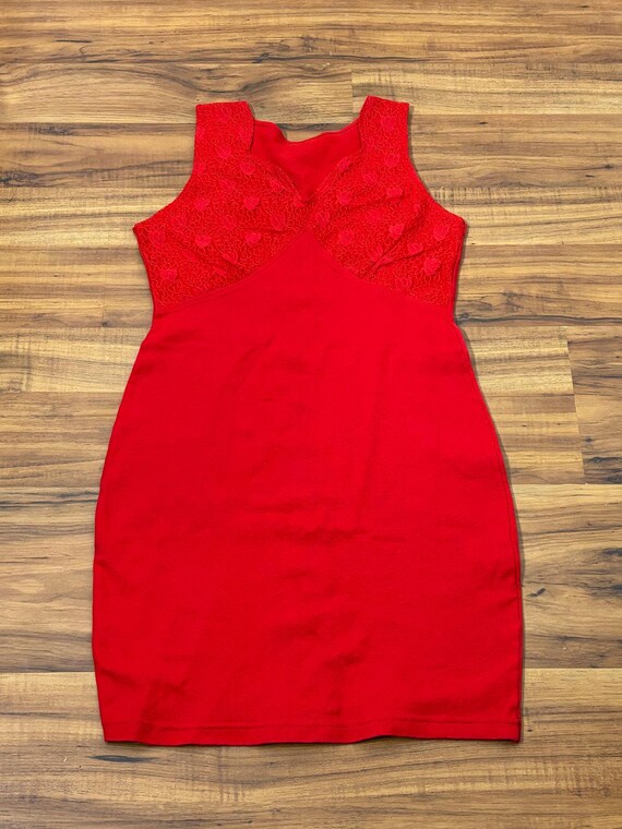 Medium to Large 1990s Vintage Red Cotton Lace Bodycon Mini Dress