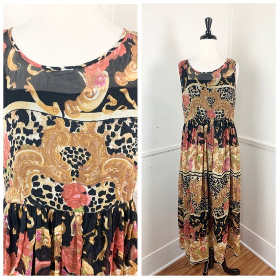 Curvy- 1990's Vintage Baroque Print Rayon Bohemian