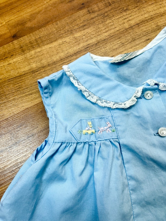 6 Months 1950's Vintage Blue Cotton Baby Girl Top… - image 2