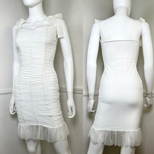 Extra Small Y2K Vintage White Dot Mesh Gathered Mini Dress