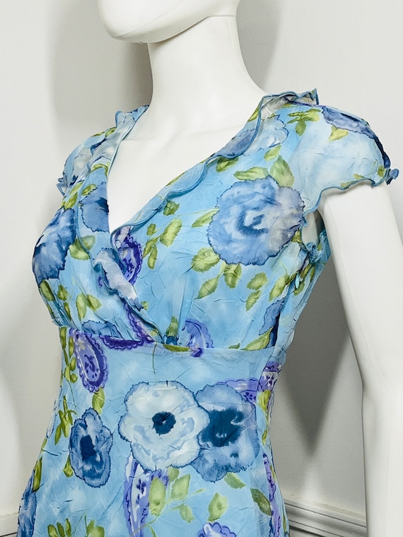 Small Size 4 Y2K Vintage Blue Floral Dress by CDC… - image 2