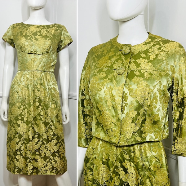 Rich Green Brocade Embroidered & Printed Jacket Set