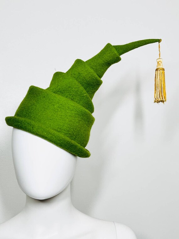Size 22" 1990s Vintage Whimsical Green Wool Felt … - image 4