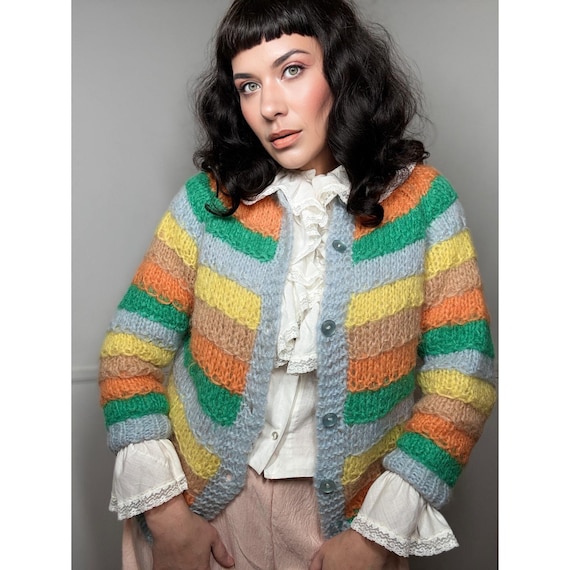 Medium 1960s Vintage Striped Mohair Cardigan by Perseus- Made in
