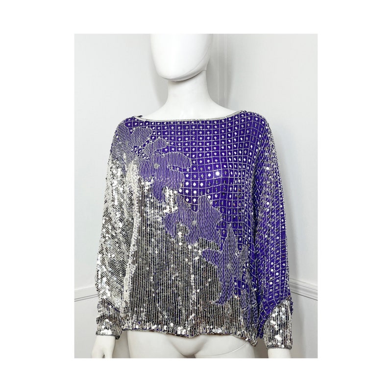Women Purple Tulle Sequin V Neck Crop Top main image 1