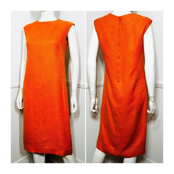 Medium 1960s Vintage Tangerine Linen Shift Dress